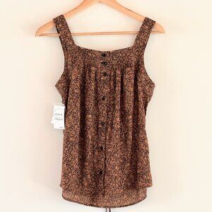 Treasure & Bond Tank Top Women's XS Black and Tan Oxford Floral Button Front